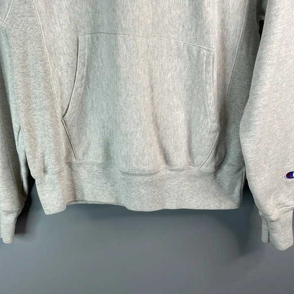 Champion Reverse Weave Hoodie Light Grey Baggy Oversized Ribbed Sides Pocket Sm - Picture 5 of 12